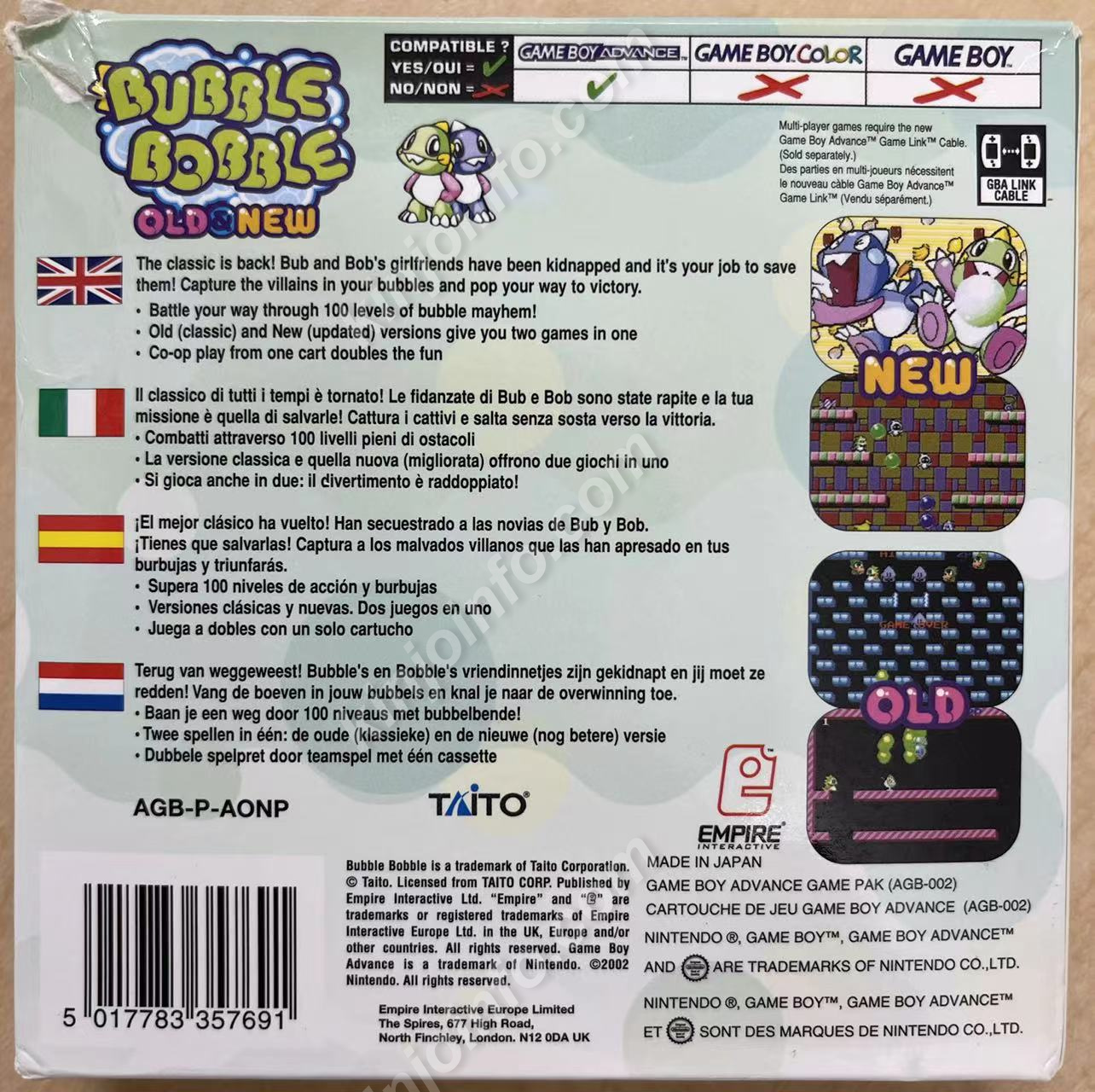 Bubble Bobble Old & New【中古・GBA欧州版】 / kinjoinfo
