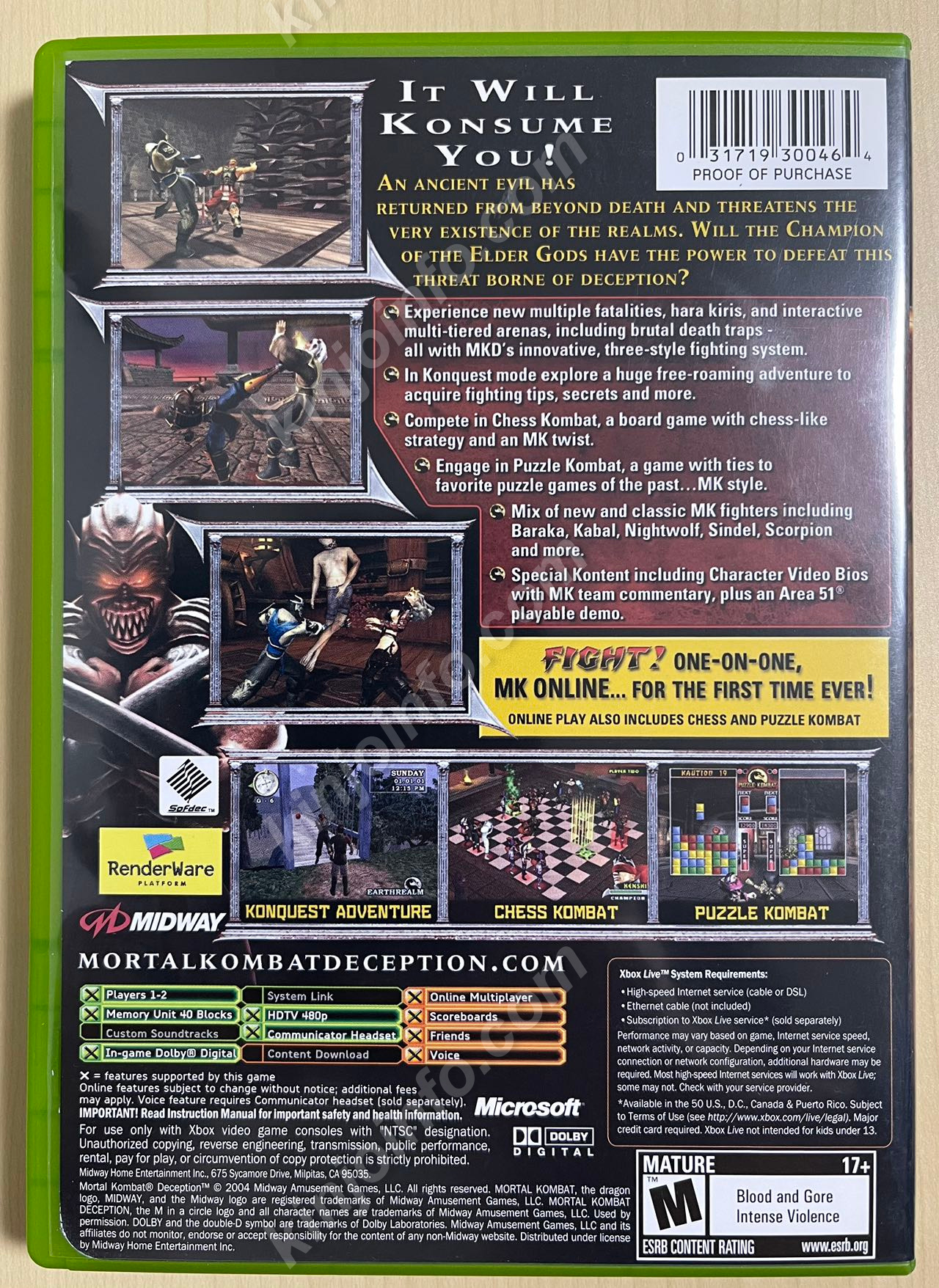 Mortal Kombat：Deception【中古美品・xbox北米版】 / kinjoinfo