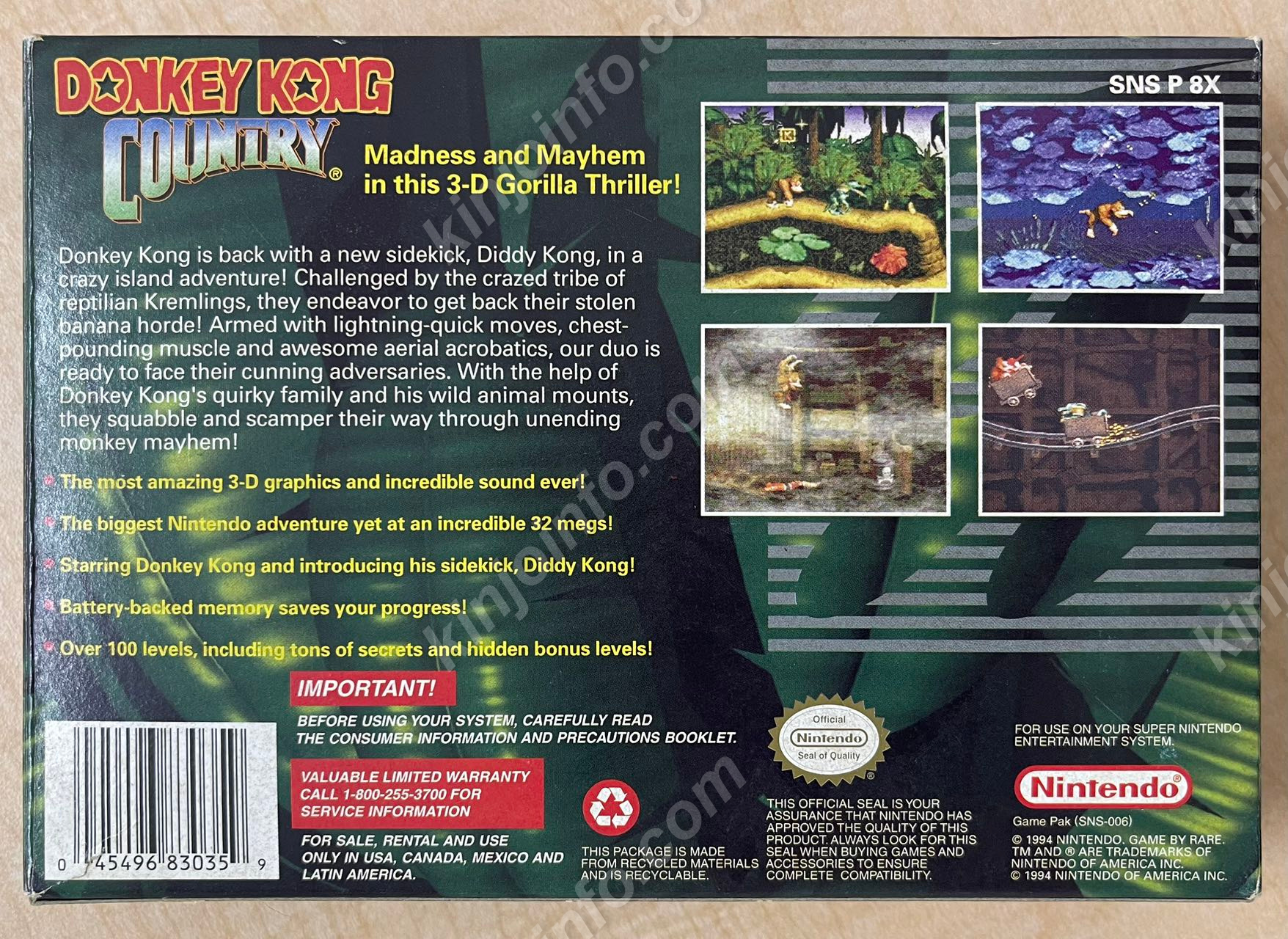Donkey Kong Conuntry【中古美品・完品・SNES北米版】 / kinjoinfo
